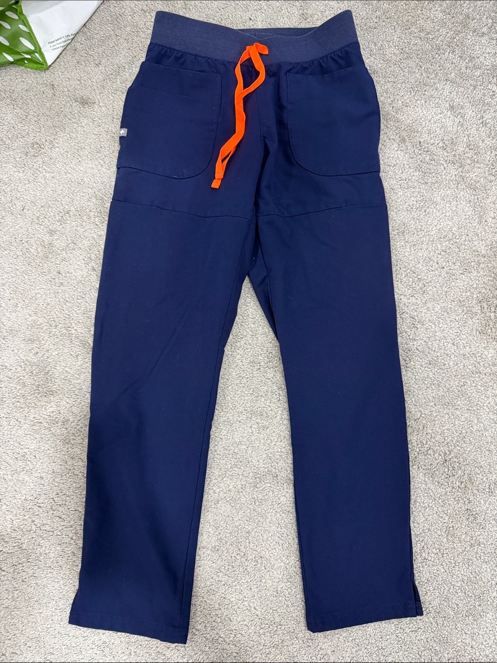 XS petite Figs Navy Scrub Pants with Orange Drawstring